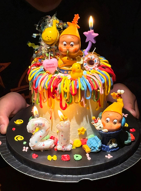 卡通生日星星人蛋糕装饰超可爱数字蜡烛星人鸭子甜甜圈多巴胺插件