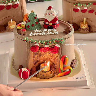 2024圣诞节主题蛋糕装 饰可爱立体圣诞老人圣诞树礼物拐杖糖果插件