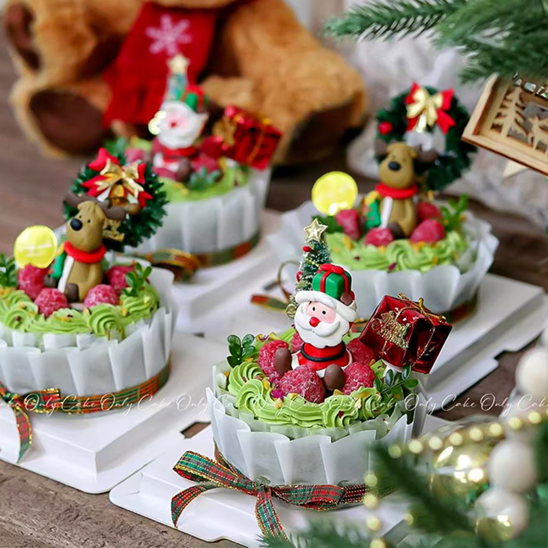 网红圣诞节氛围抹茶软心巴斯克蛋糕装饰纸托软陶圣诞老人麋鹿插件,节庆用品/礼品,蛋糕/烘焙装饰用品,淘宝优惠券,粉丝福利购,淘宝优惠卷
