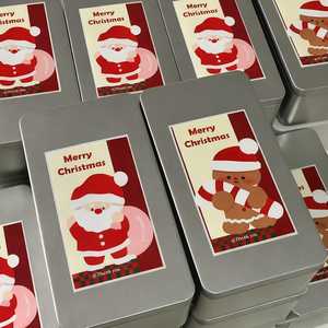 2025圣诞节曲奇饼干礼盒烘焙蛋糕马口铁盒滑扣铁罐子圣诞老人贴纸