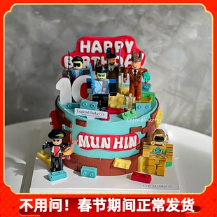 男孩生日roblox积木蛋糕装饰摆件虚拟世界主题森系儿童派对小玩具