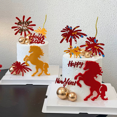 2026新年春节马年礼花蛋糕装饰