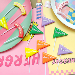 韩国彩色三角小旗生日蜡烛Happy 饰插件 day三角旗拱门蛋糕蛋糕装
