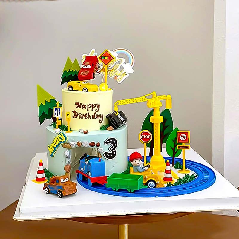 男孩周岁生日山洞蛋糕装饰摆件