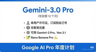 【Gemini3pro ！稳定不降智】Gemini pro 一年家庭组订阅