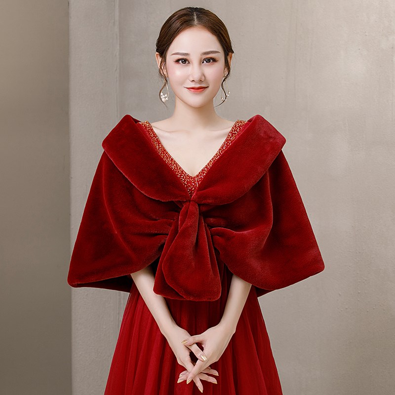 婚纱披肩外搭结婚新娘敬酒服秀禾服旗袍配饰斗篷冬天保暖神器外套
