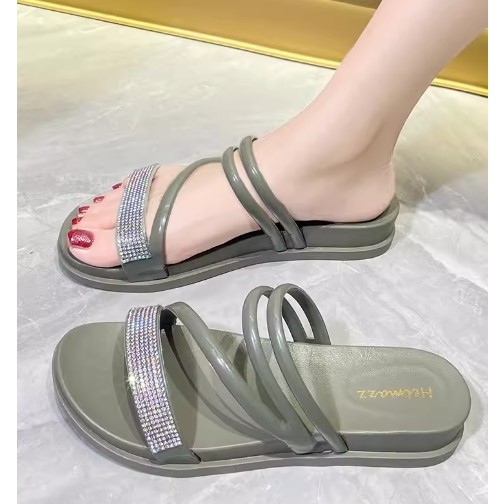 夏季凉拖鞋女外穿新款时尚百搭水钻沙滩凉鞋室内防滑软底两穿拖鞋