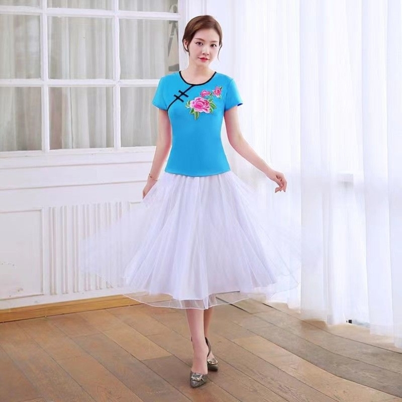 广场舞跳舞服装新款舞蹈上衣中老年跳舞服扇子舞表演服秧歌腰鼓队