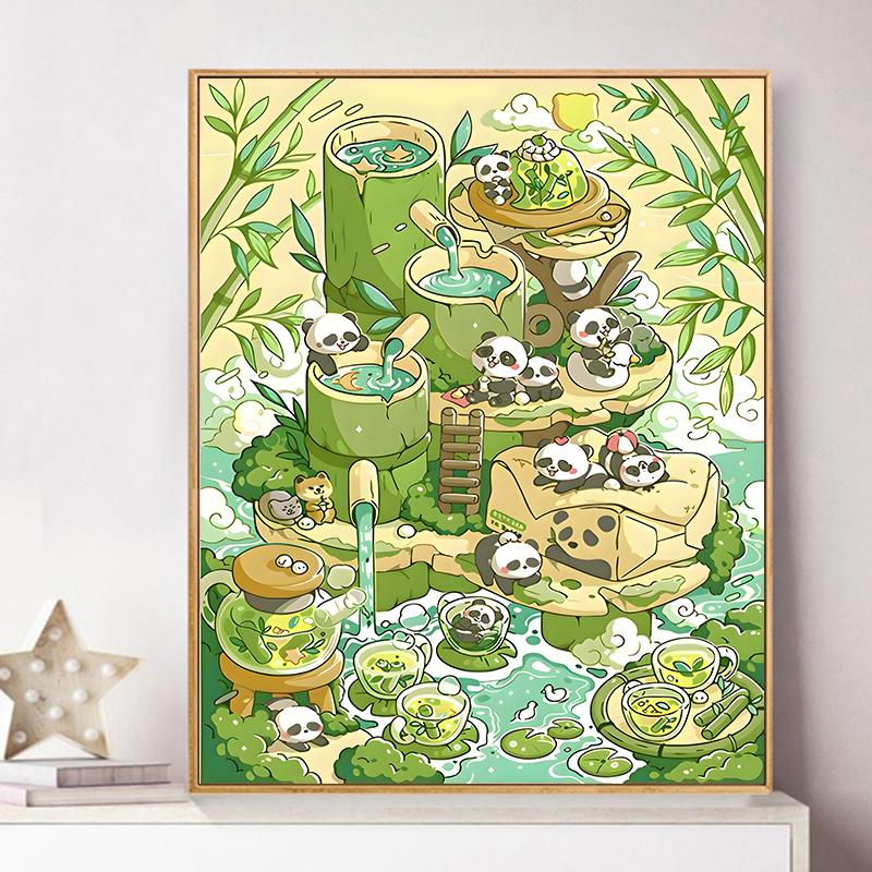 熊猫乐园数字油画新款挂画油彩画diy填色礼物手工高级感丙烯画
