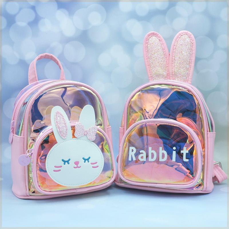幼儿园亮面镭射公主半透明害羞兔子双肩小背包女童外出迷你小书包