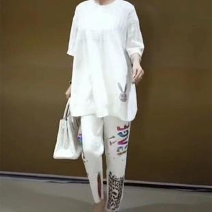 。大唐夫人春秋新款妈妈套装洋气时尚小脚宽松藏肉休闲运动二件套