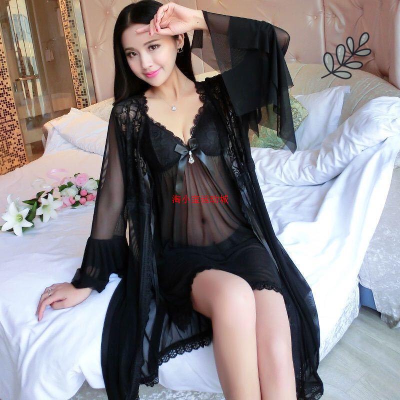 性感睡衣女高级感蕾丝吊带睡裙两件套睡袍薄纱冰丝夏季2024新款