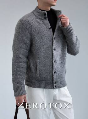 秋冬半高领 特殊羊毛彩点老钱风格保暖休闲针织开襟衫