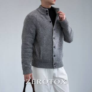 保暖休闲针织开襟衫 秋冬半高领 特殊羊毛彩点老钱风格