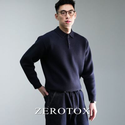 高支云感 保暖厚实复古翻领半开襟纯色毛衣POLO针织衫毛衣秋冬