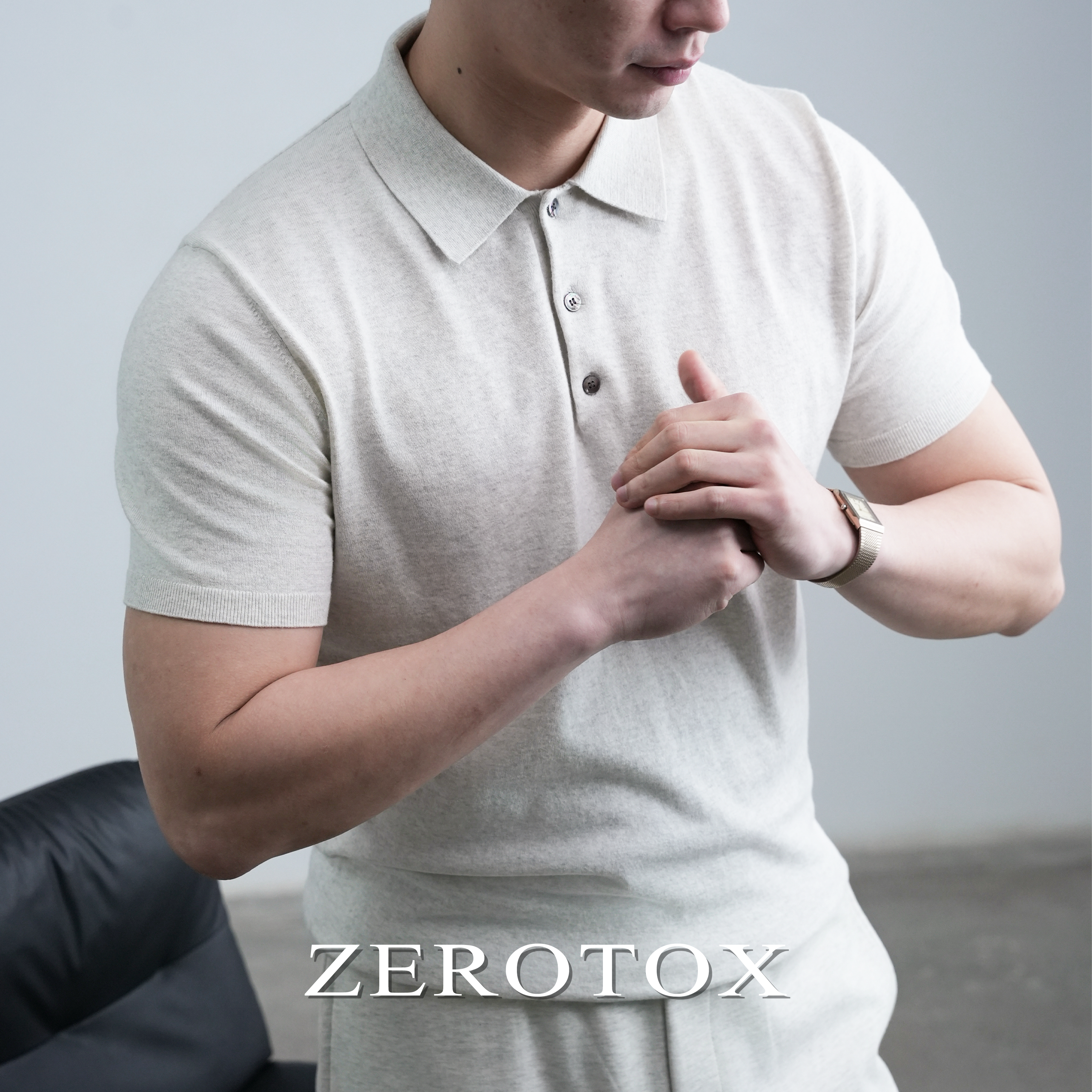 GZX ZEROTOX休闲透气针织polo衫短袖男老钱风正肩翻领修身T恤夏季