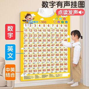 儿童数字挂图1到100认知早教有声幼儿识字点读发声宝宝拼音卡片