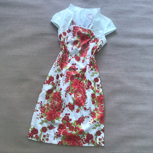 4唐朝民族风夏款红玫圆点提花白底清新文艺女士连衣裙清仓现货