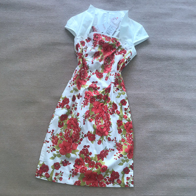 棉红色提花民族风直筒裙