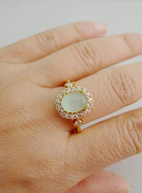 76B-42开口可调节仿玉髓镀925镶钻水滴女士戒指原始内径1.7CM