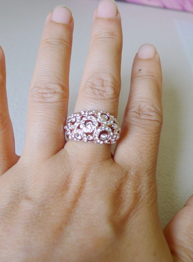 75A-10小号17号金色镶钻镂空圈圈纹女士戒指内径1.7Cm