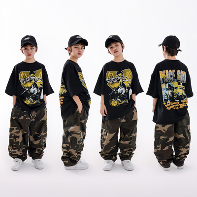街舞服装男童嘻哈套装儿童潮服痞帅宽松印花hiphop街舞童装演出服