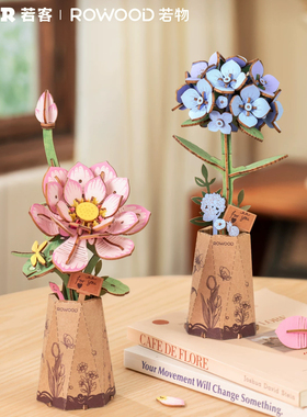 若客木艺繁花diy手工积永生花模型活动摆件拼装粉荷花绣球生日礼