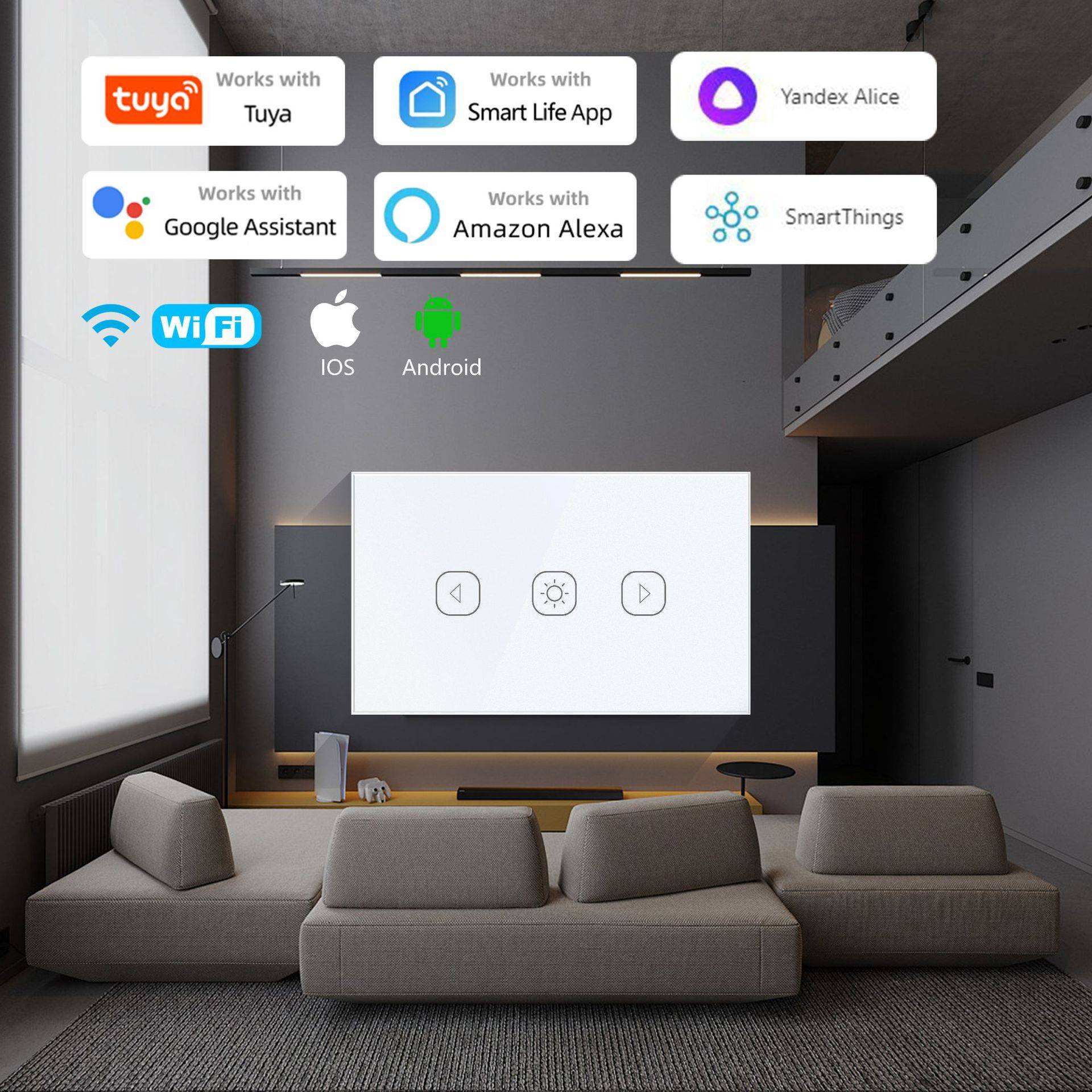 美规WiFi智能触摸调光开关面板alexa语音远程控制涂鸦APP智能开关
