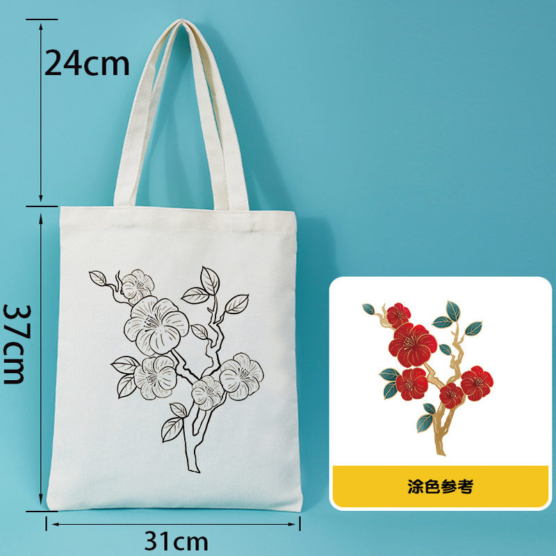 古风彩绘帆布包女花卉活动手提袋子批发涂鸦diy手绘填色帆布袋