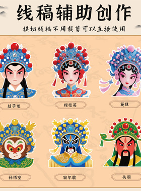 国风京剧脸谱毛球相框装饰画