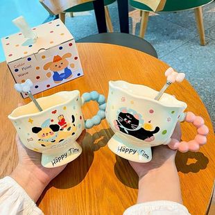 可爱卡通小猫小狗杯家用水杯马克杯情侣杯牛奶杯陶瓷杯情人节礼物