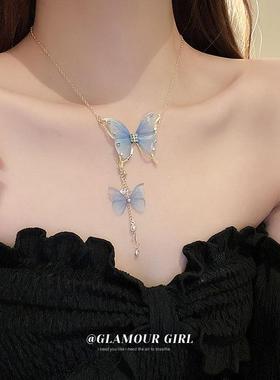 镶钻珍珠薄纱蝴蝶流苏项链超仙高级感颈链锁骨链时尚森系项饰小众