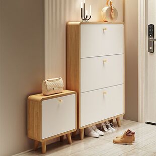 超薄鞋柜家用门口北欧入户门实木腿玄关柜小户型进门鞋架带换鞋凳