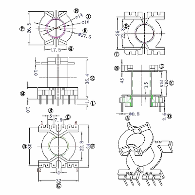 PQ3235磁芯骨架立式6+6针
