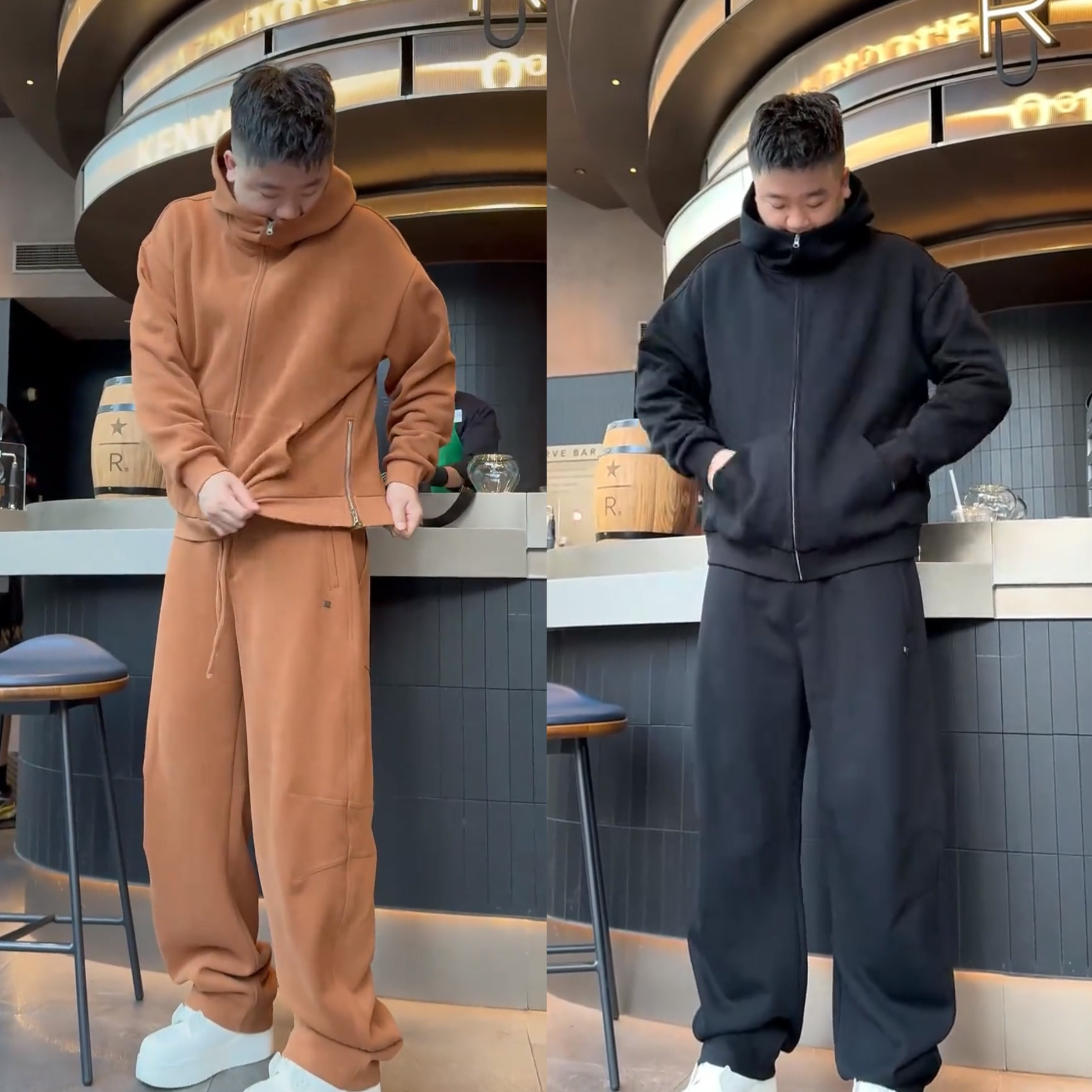 秋冬时尚潮流加厚连帽卫衣卫裤两件套男士休闲保暖外套运动休闲裤