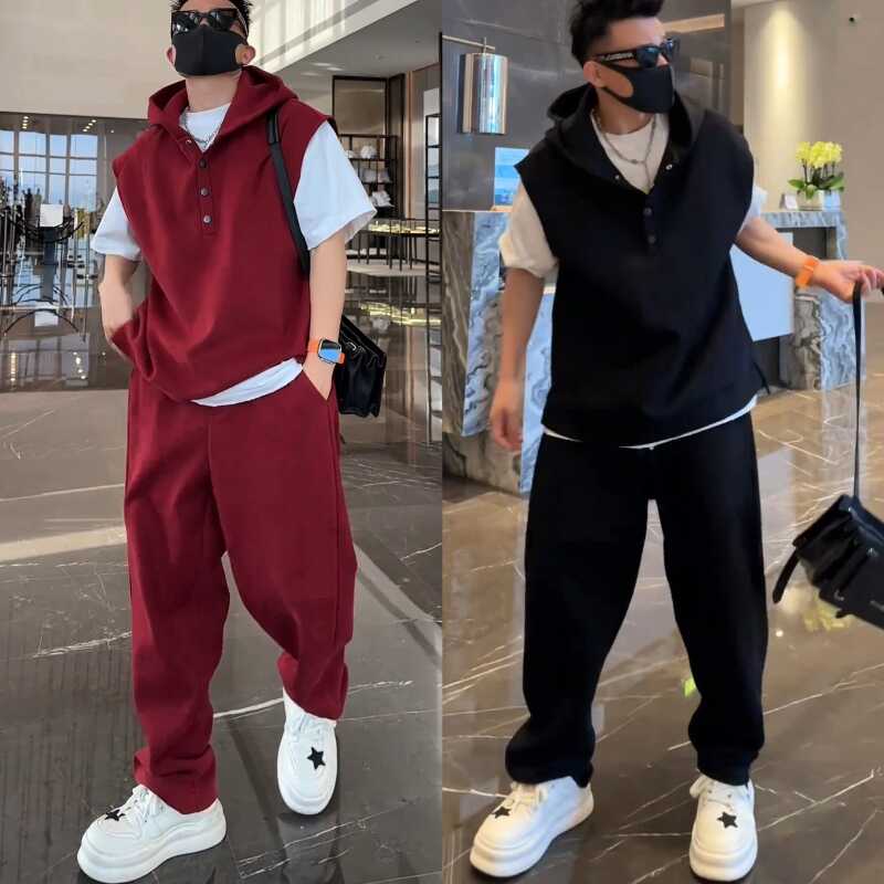 按扣连帽马甲时尚卫裤秋季新款