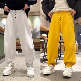 纯色运动休闲裤 厚款 子时尚 大码 潮牌弯刀直筒卫裤 宽松长裤 男春秋季