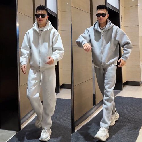 秋冬净版休闲加绒加厚运动套装