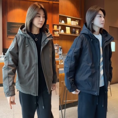 冬季新款工装连帽薄棉外套男士简约时尚防风二棉冲锋衣保暖棉服