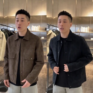 外套 潮流复古舒适百搭渣染夹克上衣高级感春秋季 新款 翻领皮衣男士