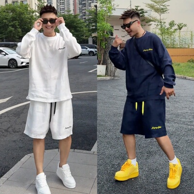 夏季潮牌垂感透气防晒休闲套装