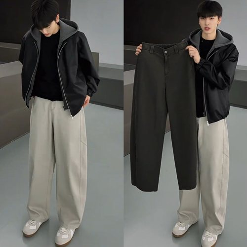 秋季100%棉垂感鱼骨纹休闲裤男士