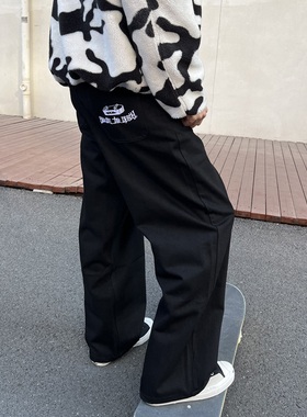 滑板水洗牛仔裤 大直筒宽松 情侣 刺绣 美式街头 嘻哈街舞 BMX