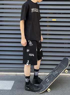 滑板五分短裤 满印花 宽松 美式街头 嘻哈街舞 BMX 冲浪