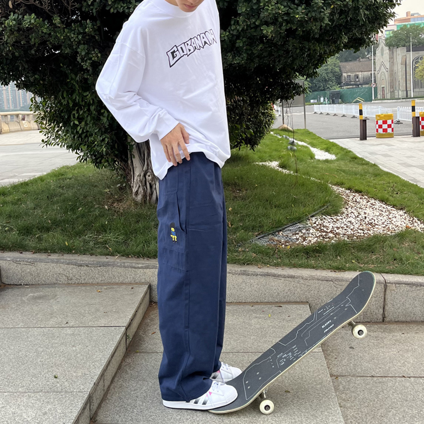 两色 滑板长裤 大直筒 宽松 伐木法工裤 刺绣 美式街头 BMX 街舞