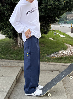 两色 滑板长裤 大直筒 宽松 伐木法工裤 刺绣 美式街头 BMX 街舞