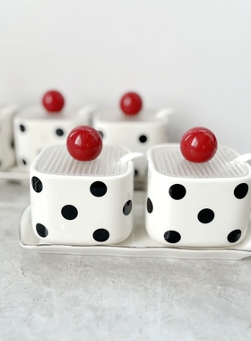 厨房陶瓷调味罐套装赫本风大波点简约家用盐罐调料罐香料罐子组合