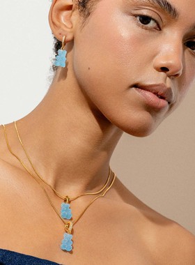 夏季气泡小熊官同款出口余挪威树脂彩色小熊CH蓝色吊坠耳环