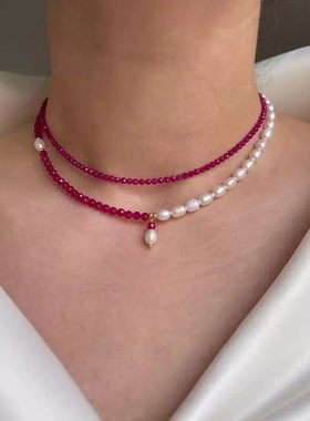 出口极简风温柔火龙果串珠珍珠项链