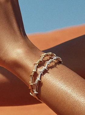 中性朋克bangle小众ins不规则出口余荆棘镶钻设计感手链满钻手镯